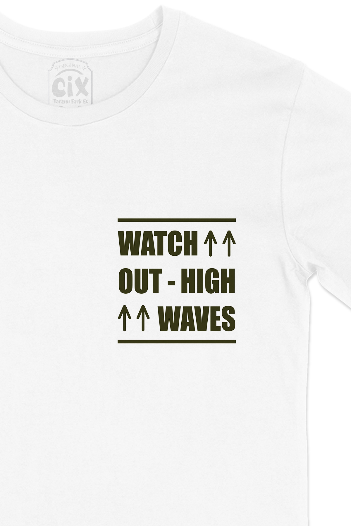 Watch Out High Wawes Cep Logo Tasarımlı Beyaz Tişört