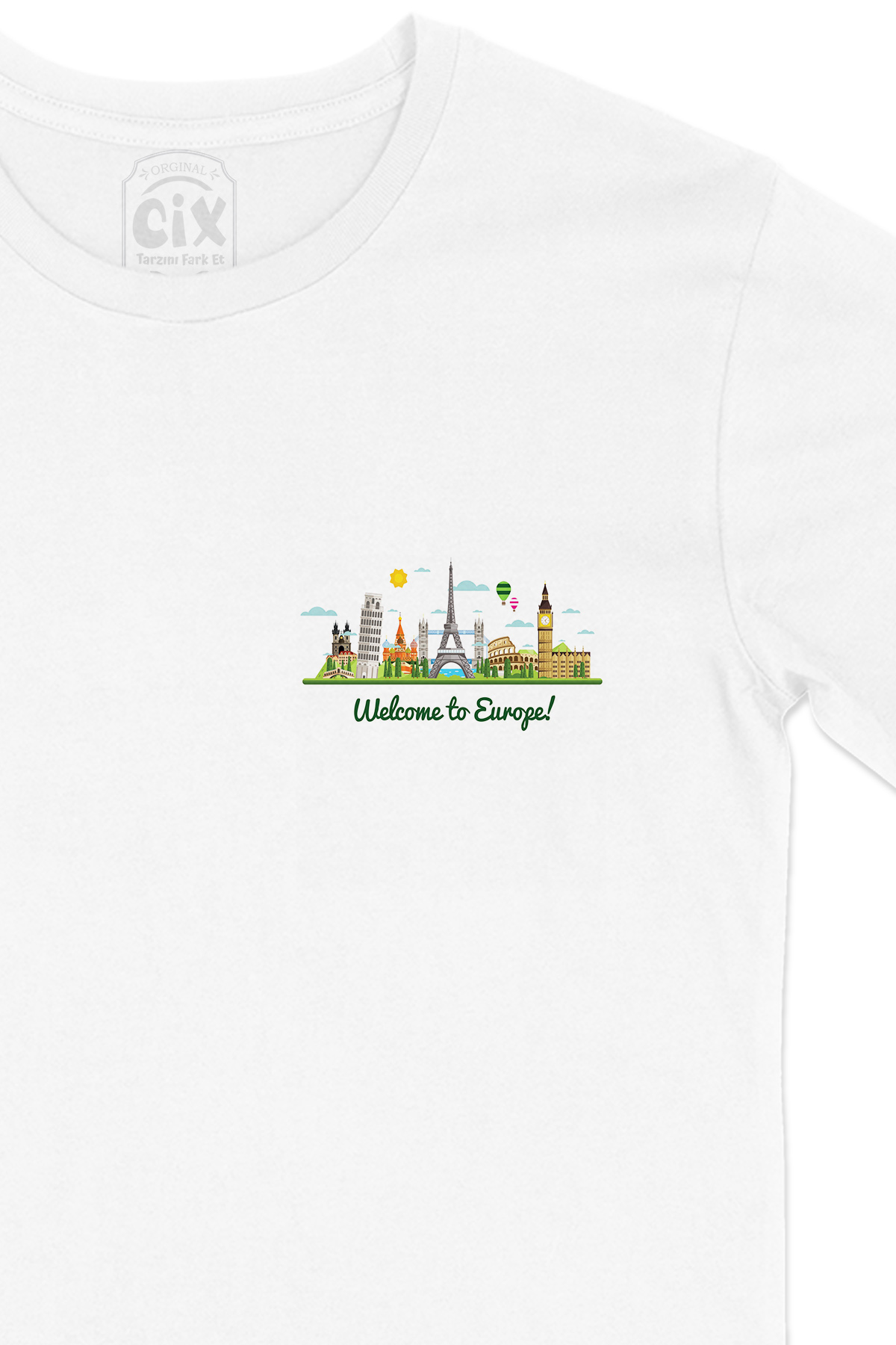 Welcome To Europe Cep Logo Tasarımlı Beyaz Tişört