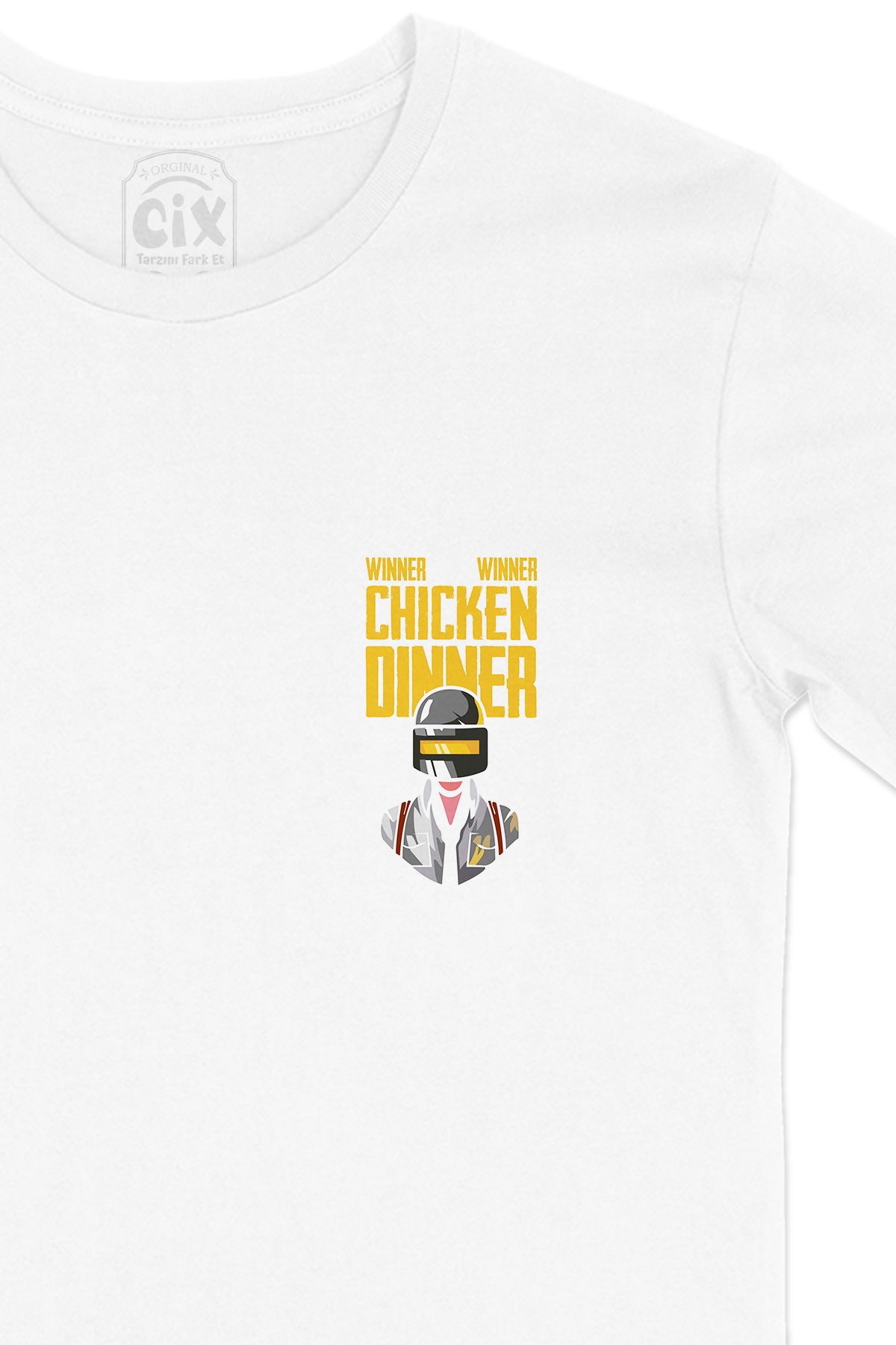 Winner Winner Chicken Dinner Cep Logo Tasarımlı Beyaz Tişört