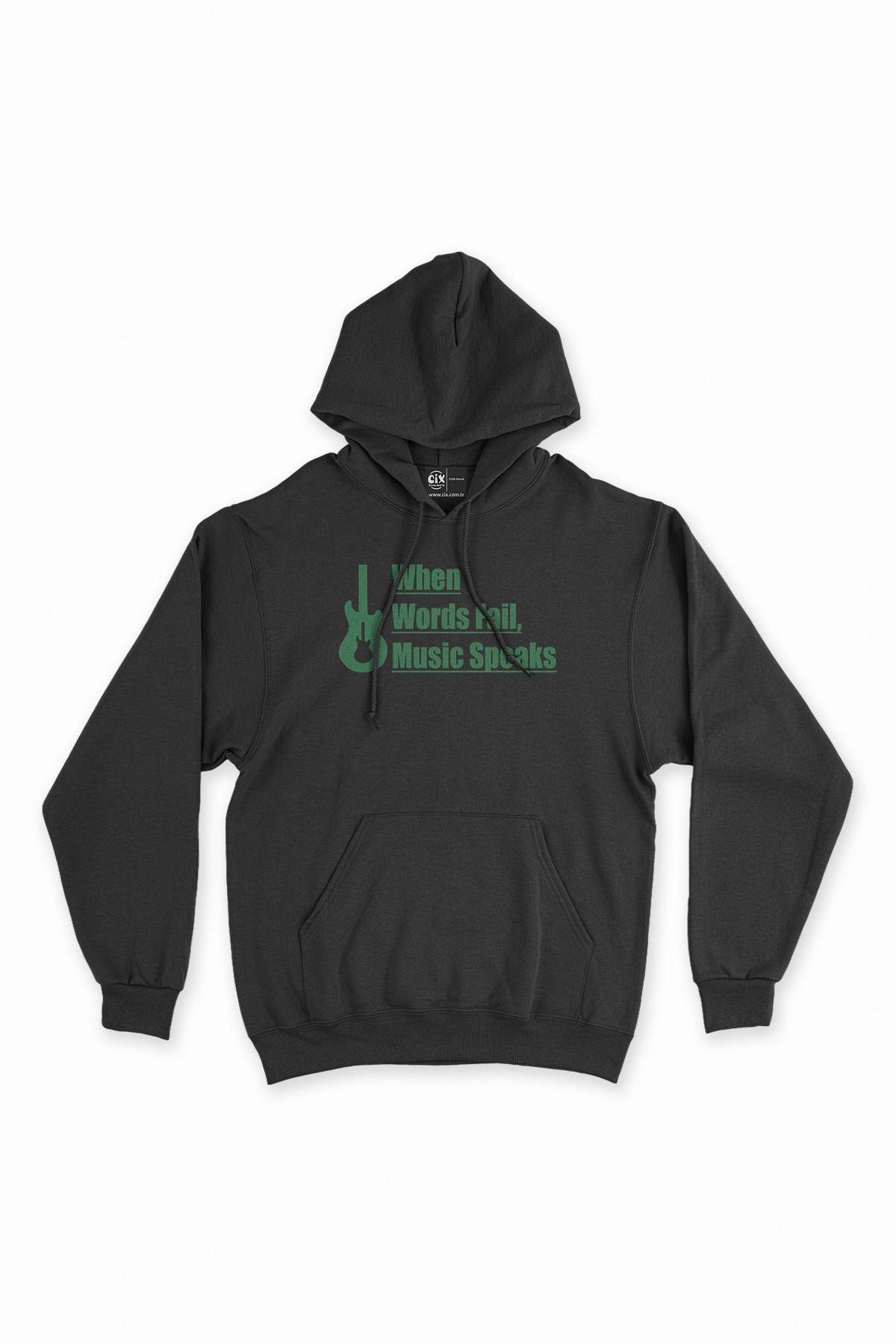 Words Fail Music Speaks Siyah Kapşonlu Sweatshirt Hoodie