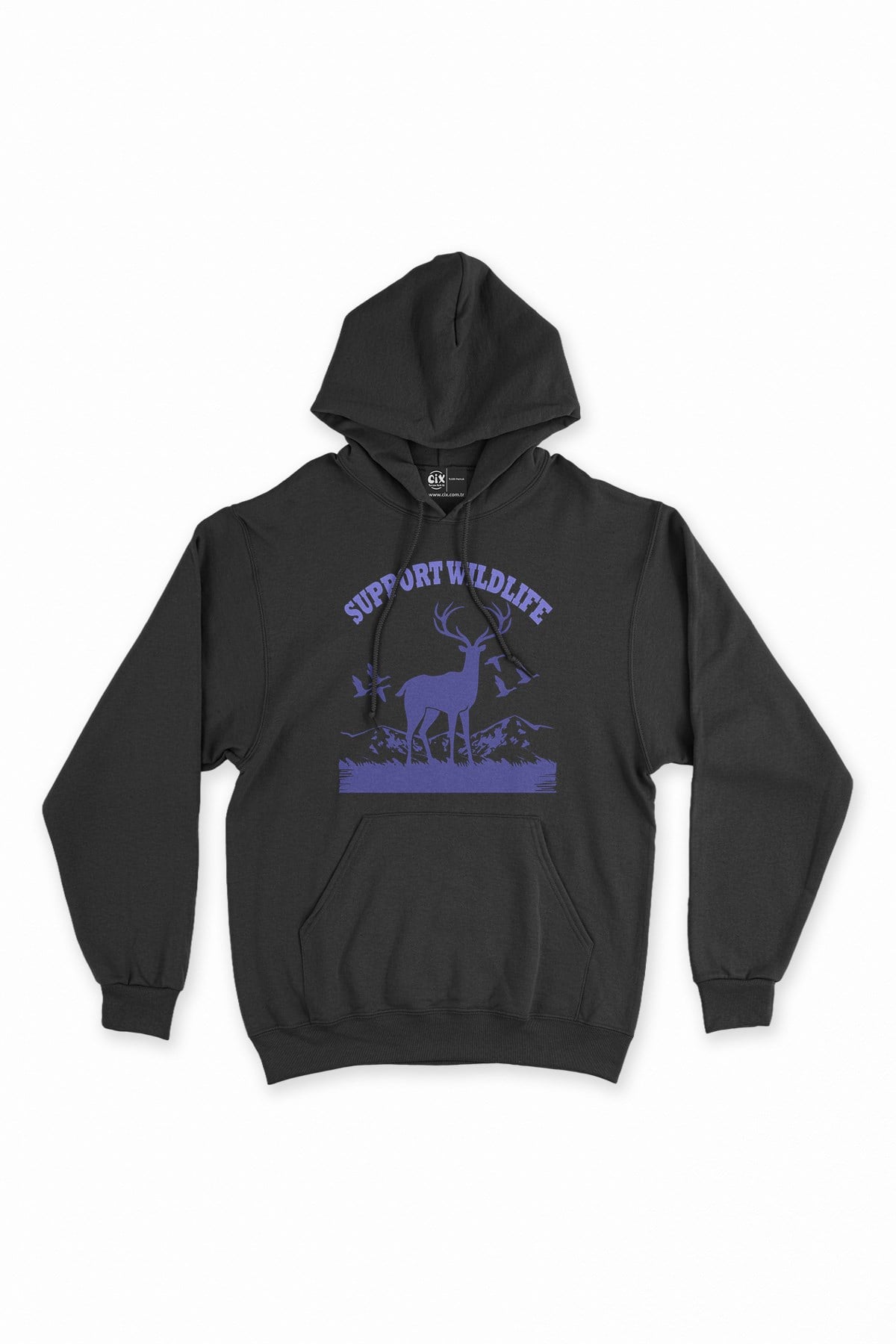 Yaban Hayata Destek Siyah Kapşonlu Sweatshirt Hoodie