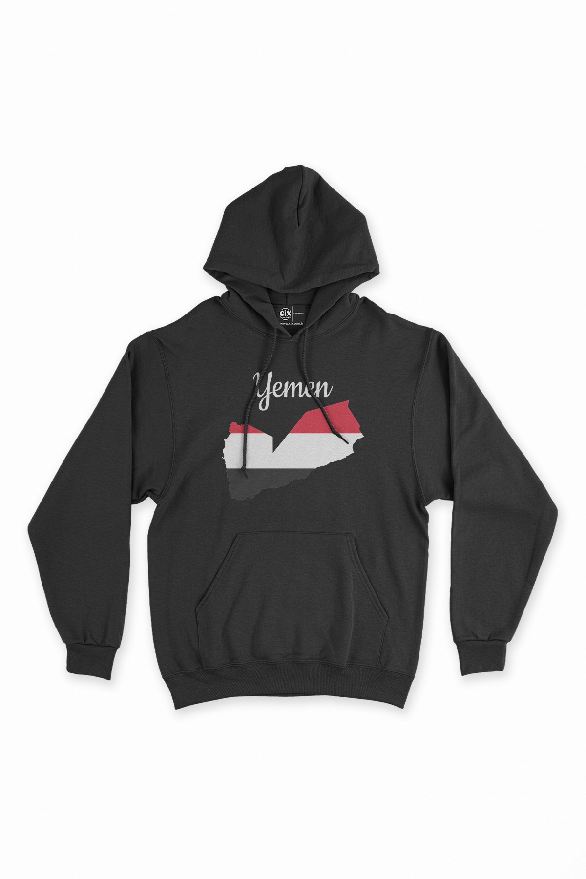 Yemen Haritalı ve Bayraklı Siyah Kapşonlu Sweatshirt Hoodie