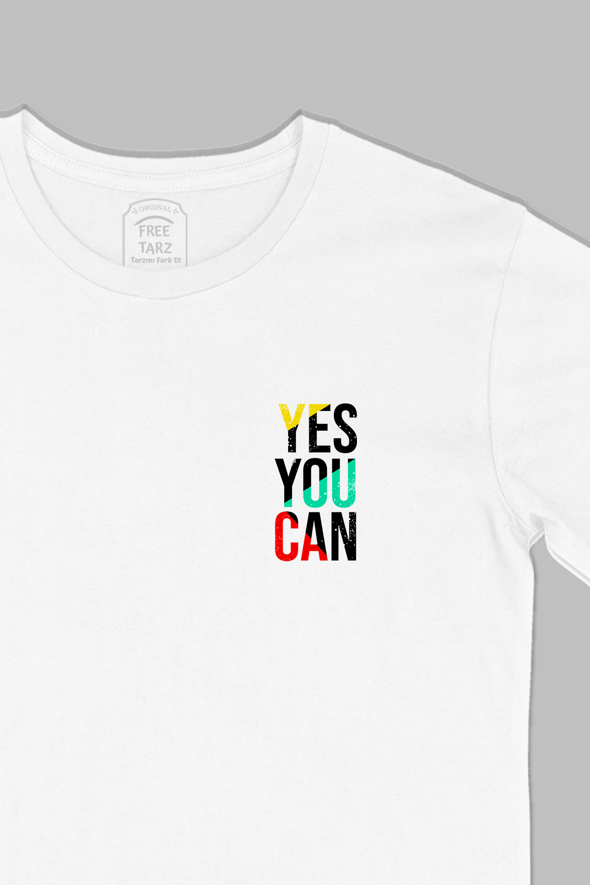Yes You Can Motivasyon Baskılı Cep Tasarım Beyaz Tişört