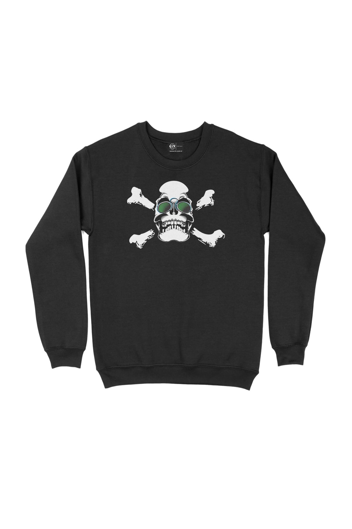 Yeşil Gözlüklü Kuru Kafa Siyah Sweatshirt