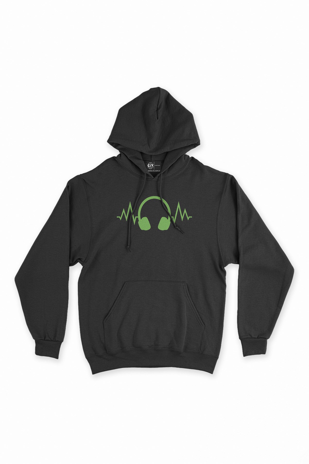 Yeşil Kulaklık Siyah Kapşonlu Sweatshirt Hoodie