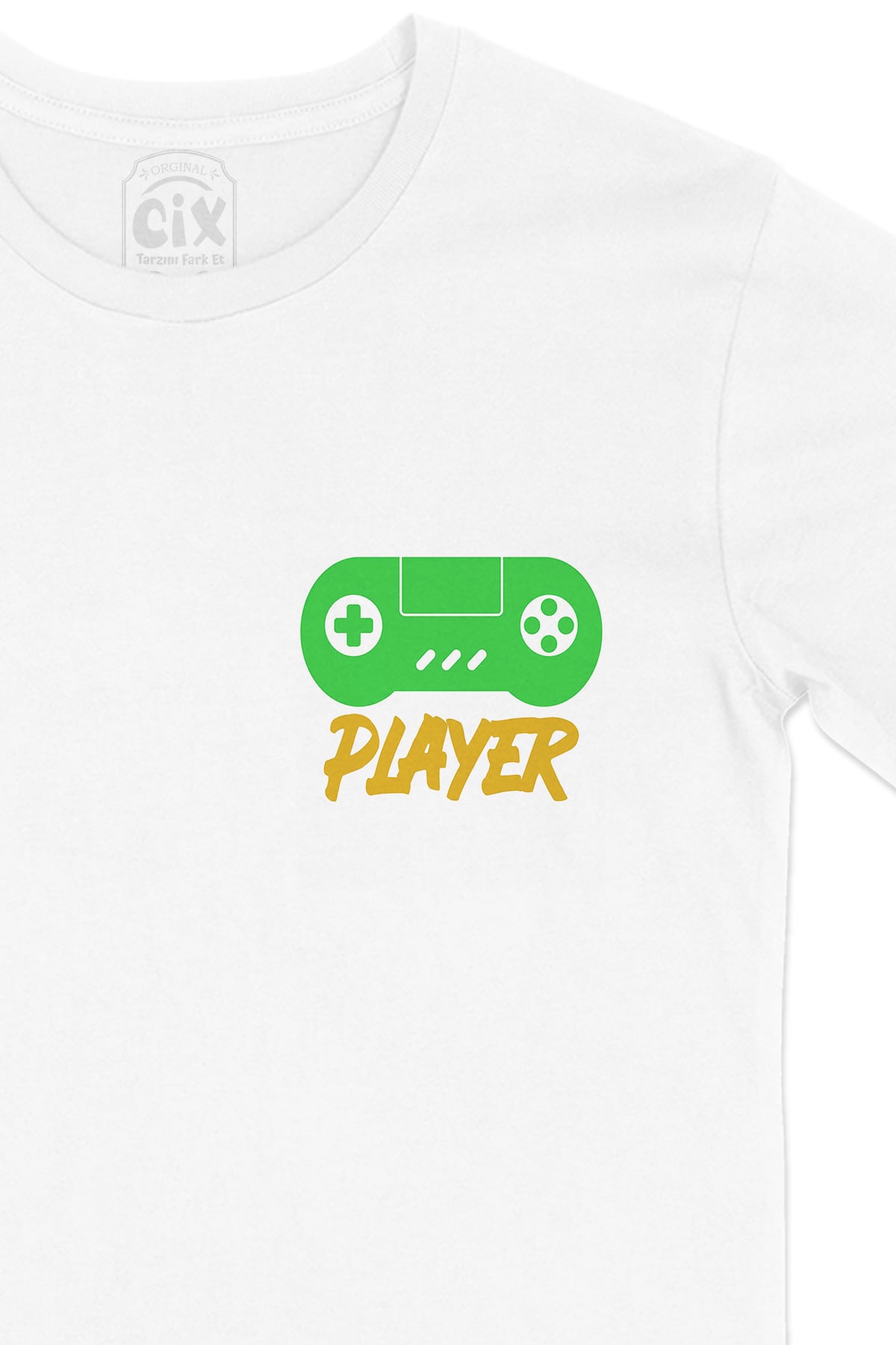 Yeşil Player Cep Logo Tasarımlı Beyaz Tişört