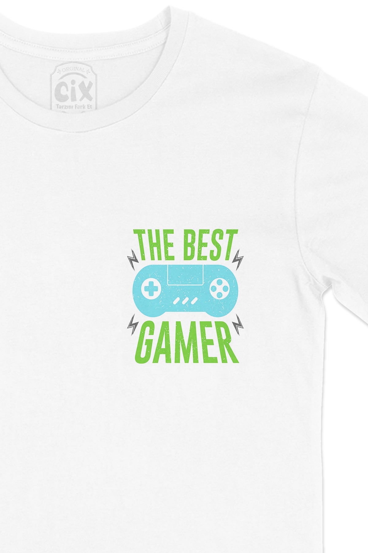 Yeşil The Best Gamer Cep Logo Tasarımlı Beyaz Tişört