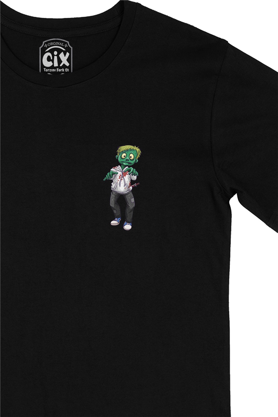 Zombies Son Cep Logo Tasarımlı Siyah Tişört