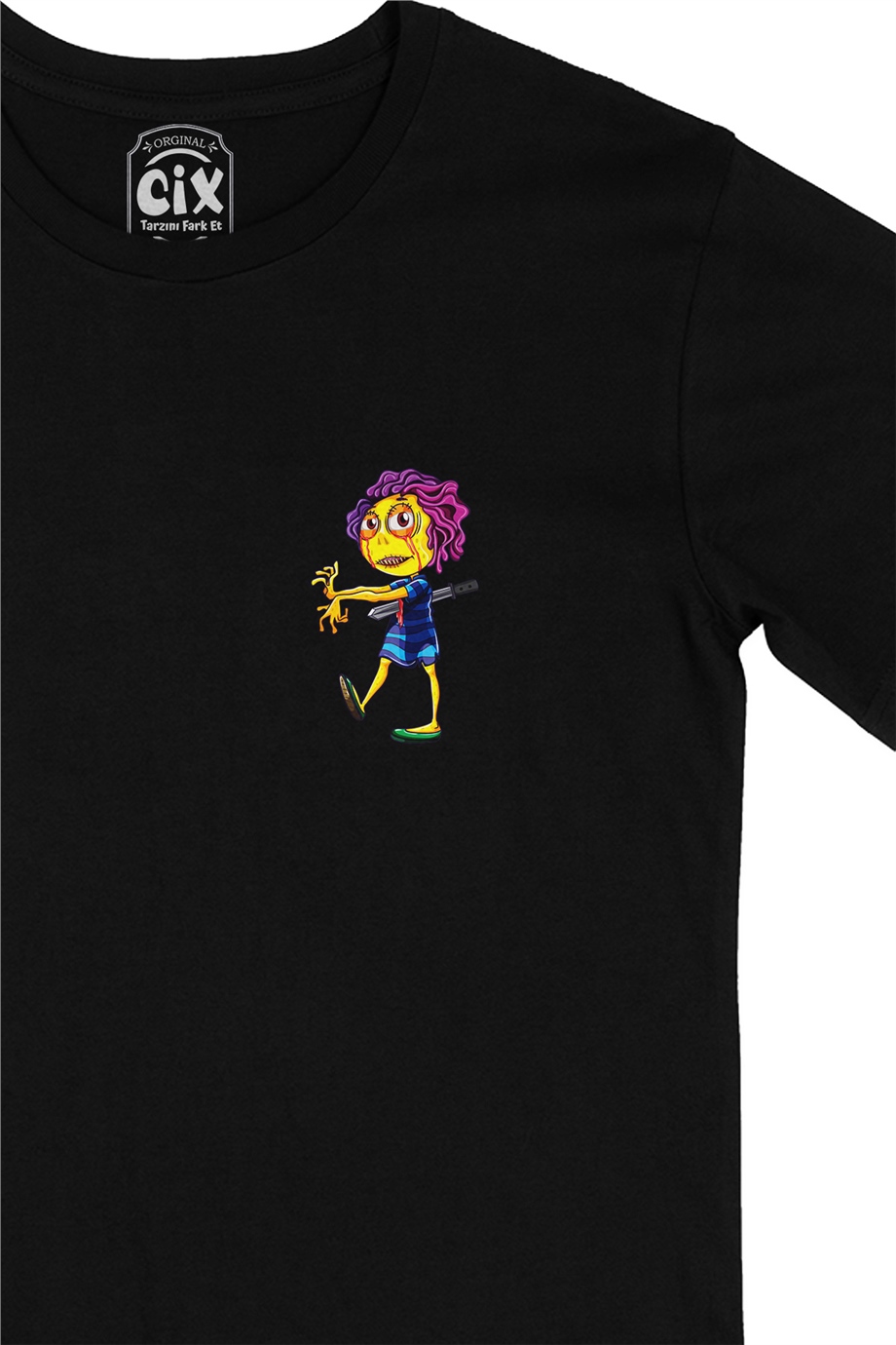 Zombies Woman Cep Logo Tasarımlı Siyah Tişört