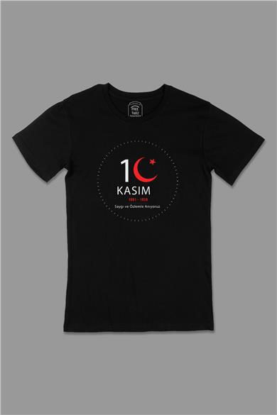 10 Kasım Atatürk Saygı ve Özlemle Anıyoruz Büyük Baskılı Siyah Tişört
