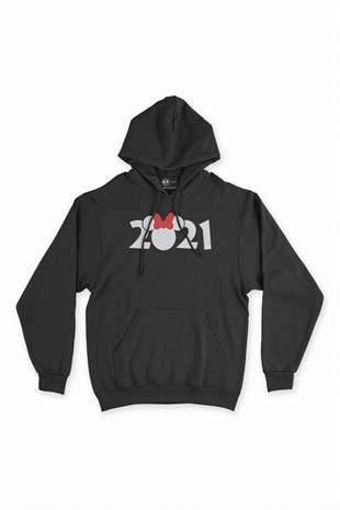 2021 Tasarımlı Siyah Kapşonlu Sweatshirt Hoodie