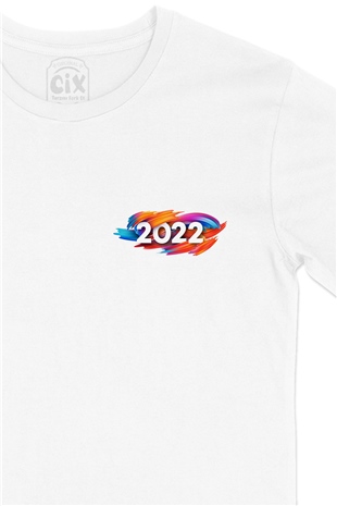 2022 Tasarımlı Cep Logo Tasarımlı Beyaz Tişört