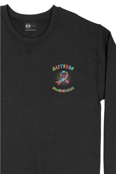 21 Mart Otizm Günü Cep Tasarım Baskılı Sweatshirt