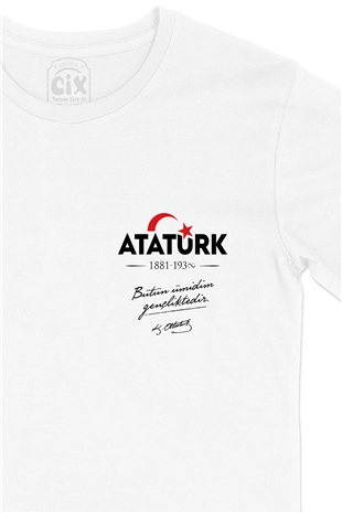 29 Ekim Atatürk Gençlik Cep Logo Tasarımlı Beyaz Tişört