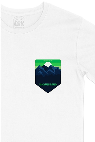 5 Stars Mountains  Cep Logo Tasarımlı Beyaz Tişört