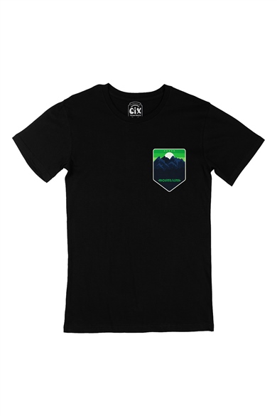 5 Stars Mountains  Cep Logo Tasarımlı Siyah Tişört
