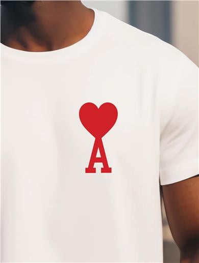 A Harf Baskılı Kalpli Ami Beyaz Tişört