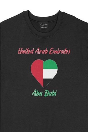 Abu Dabi Bayraklı Kalpli Siyah Sweatshirt