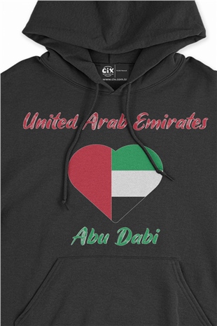 Abu Dabi Bayraklı Kalpli Siyah Sweatshirt Hoodie