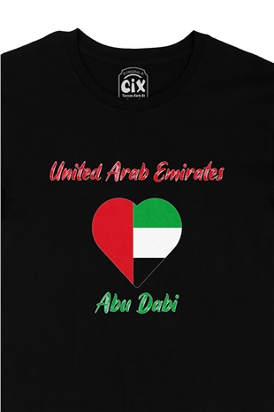 Abu Dabi Bayraklı Kalpli Siyah Tişört