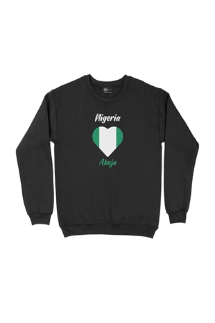 Abuja Nijerya Bayraklı Kalpli Siyah Sweatshirt