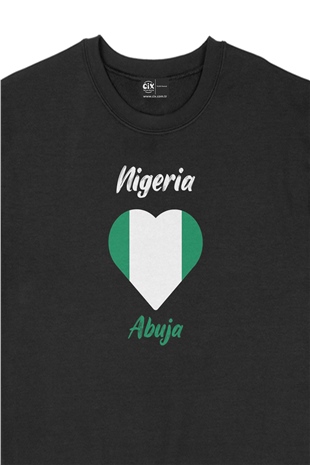 Abuja Nijerya Bayraklı Kalpli Siyah Sweatshirt