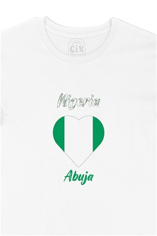 Abuja Nijerya Bayraklı Kalpli Tişört