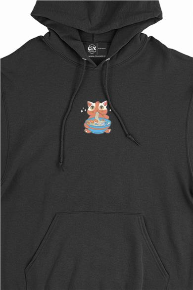 Aç Kedi Balık Minimal Kapşonlu Sweatshirt Hoodie