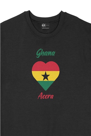Accra Gana Bayraklı Kalpli Siyah Sweatshirt