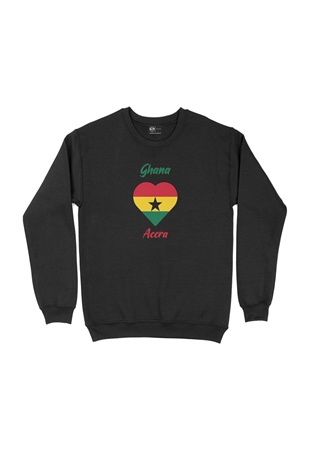 Accra Gana Bayraklı Kalpli Siyah Sweatshirt