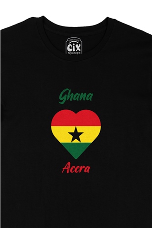 Accra Gana Bayraklı Kalpli Siyah Tişört