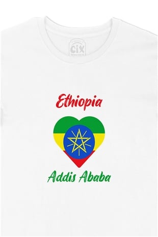 Addis Ababa Etiyopya Bayraklı Kalpli Tişört