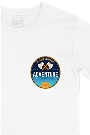 Adventure 2021 Cep Logo Tasarımlı Beyaz Tişört