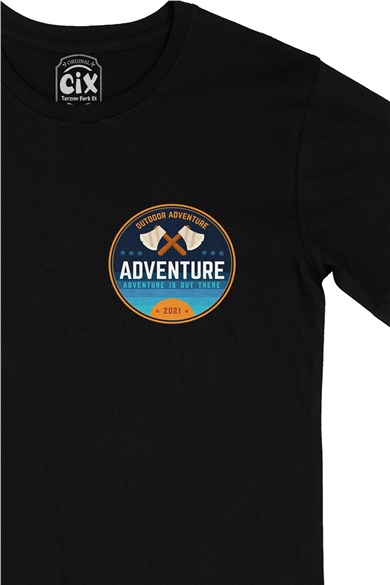 Adventure 2021 Cep Logo Tasarımlı Siyah Tişört