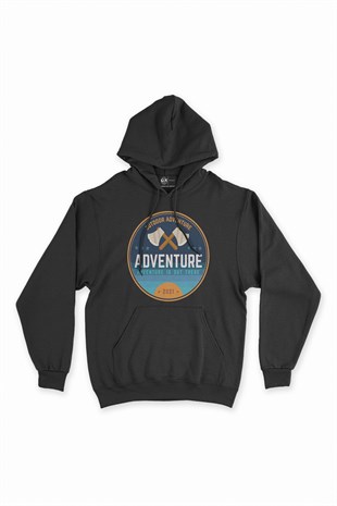 Adventure 2021 Siyah Kapşonlu Sweatshirt Hoodie