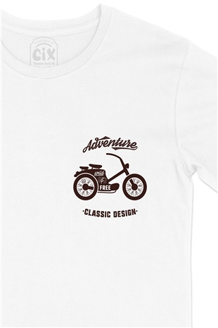 Adventure Bike Cep Logo Tasarımlı Beyaz Tişört