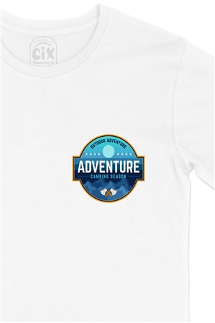 Adventure Camp Cep Logo Tasarımlı Beyaz Tişört