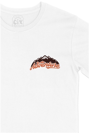 Adventure Cep Logo Tasarımlı Beyaz Tişört