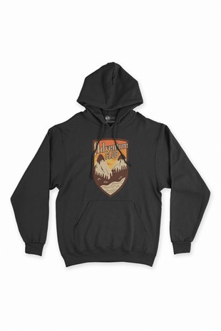 Adventure Club Siyah Kapşonlu Sweatshirt Hoodie