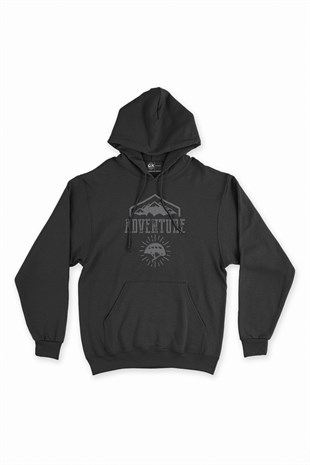 Adventure & Helmet Siyah Kapşonlu Sweatshirt Hoodie