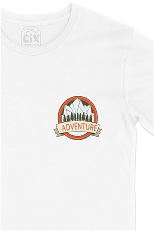 Adventure Macera Cep Logo Tasarımlı Beyaz Tişört