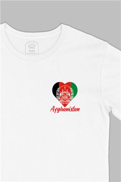 Afganistan Baskılı Cep Tasarım Beyaz Tişört