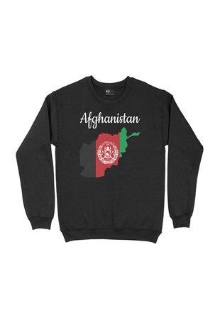 Afganistan Haritalı ve Bayraklı Siyah Sweatshirt