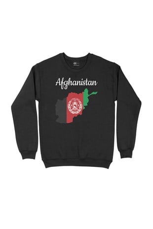 Afganistan Haritalı ve Bayraklı Siyah Sweatshirt