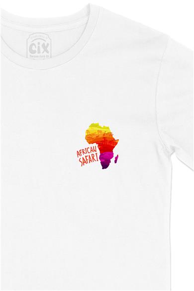 Afrika Safari Cep Tasarım Baskılı Beyaz Tişört
