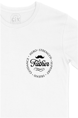 Aile Kombin Baba Cep Logo Tasarımlı Beyaz Tişört