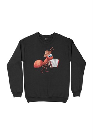 Akordeon Çalan Karınca  Siyah Sweatshirt