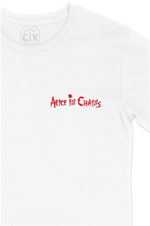 Alice In Chains Cep Logo Tasarımlı Beyaz Tişört