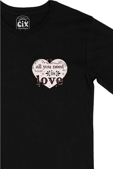 All You Need Is Love Cep Logo Tasarımlı Siyah Tişört