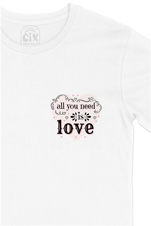 All You Need Is Love Cep Logo Tasarımlı Beyaz Tişört